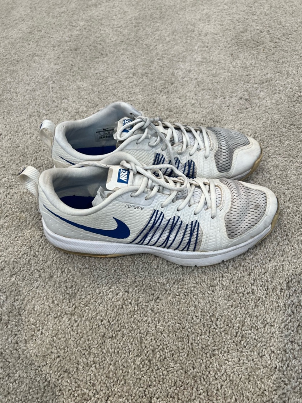 Nike White and Blue Flywire Athletic Sneakers